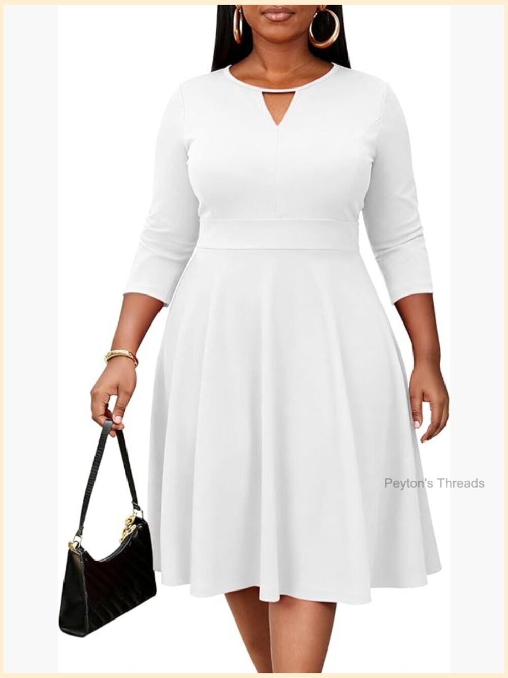 Plus Size Cocktail Dress 3/4 Sleeve Midi Work Dress with Pockets
